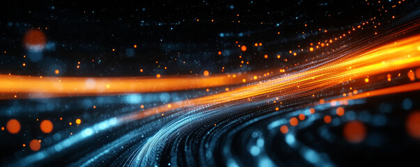 Dynamic digital technology background with flowing light trails