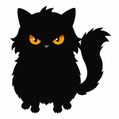 Angry black cat on white background.