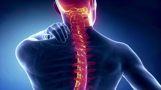 Spine injury pain in sacral and cervical region concept.