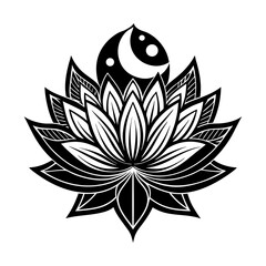 Mystical lotus flower and crescent moon vector graphic for spiritual and celestial designs