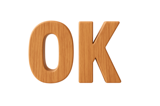 OK word 3d wooden text isolated on transparent background