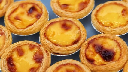 Close-up egg tart, Traditional Portuguese egg tart
