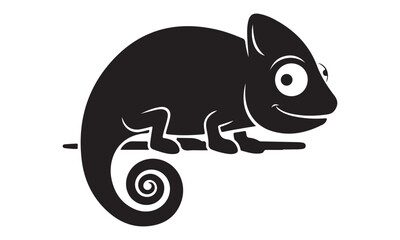 Cute Cartoon Chameleon Silhouette Smiling on a Branch