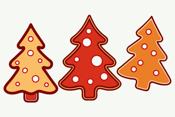 Three Festive Gingerbread Christmas Tree Illustrations on Isolated Background Vector
