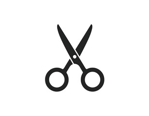 Stylized black scissors graphic against plain white background