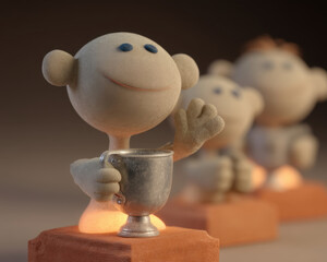 Business Boss Appreciation Concept, Handmade clay figure showing business boss appreciation with coffee cup crafted in warm mood light