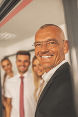 Business Boss Appreciation Concept, Professional business boss showing appreciation with bright smile at corporate office meeting workplace