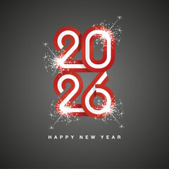 2026 New Year continuous Austria ribbon. Abstract red white flag of Austria in the shape of 2026 logo with sparkle firework. New Year concept greeting card