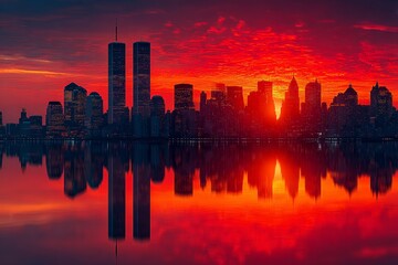 sunset over city