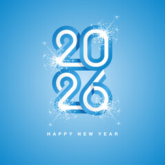2026 New Year continuous Argentina ribbon. Abstract light blue white flag of Argentina in the shape of 2026 logo with sparkle firework. New Year concept greeting card
