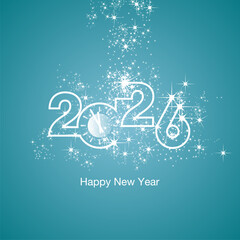 Happy New Year 2026 clock countdown loading light sparkle firework white sea green blue color vector logo icon