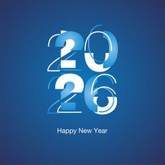 Happy New Year 2026 modern futuristic abstract light blue white black light thin typography square composition logo icon design blue greeting card