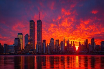sunset over city