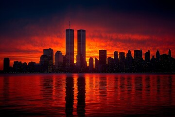 sunset over city