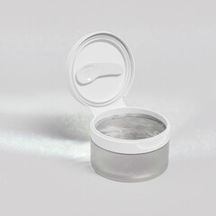 Flip Top Cap Cosmetic jar with beauty spatula mockup, cosmetic cleansing balm packaging, Wide Mouth Cream jar with Flip Cap, skincare container with spoon, frosted plastic Body Scrub product bottle