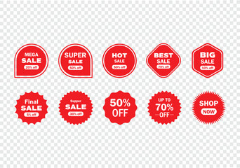 Set of discount and Sale badges. Flat style quality tags and red labels, 
stickers with sale, and a template banner shopping badge, discount text. quality tags and labels. price label set,