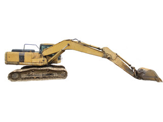 yellow excavator on transparent white background png © chananart