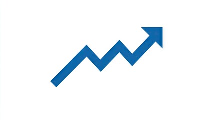 Blue arrow pointing upward on white background business growth concept