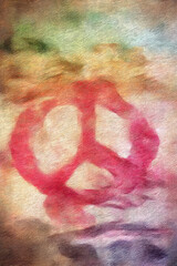Peaceful World Equality Concept,Peace sign with watercolor style in rainbow gradient color texture for world equality and peaceful revolution