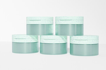 cylindrical skincare packaging with flip top lid mockup, facial mask packaging with flip cap closure, recycled plastic cosmetic cream jar, make remover container made from eco-friendly materials