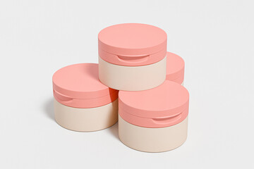 cosmetic jar with flip top lid mockup, Wide Mouth Cream jar with Flip top Cap, makeup cleansing balm packaging, trendy plastic skincare container in peach color, Body Scrub product bottle mockup