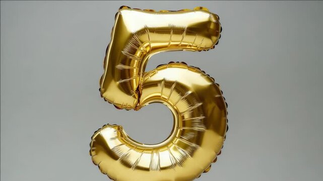 Gold Number Five Birthday Balloons