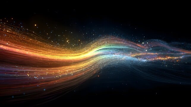 Abstract light streaks background with colorful glowing particles and dark space for wallpaper design