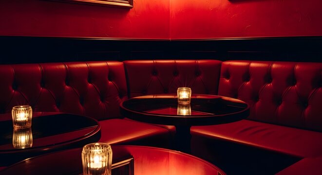 Elegant Corner Seating Area of a Speakeasy Bar in Red Tones