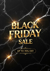 Golden Black Friday Sale With Up To Seventy Percent Off Offer On Marble Background