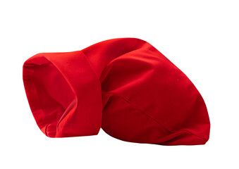 Santa Clause bag opened isolated, empty red sack laying cutout.