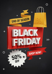 Black Friday Sale Shopping Bag Percentage Off 50 Percent Off Discount Coupon Advertisement