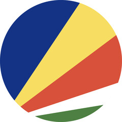 Seychelles country flag circle icon. National Seychelles flag round badge. Flag of Seychelles circular button.
