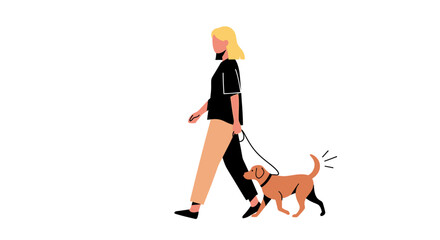 Illustration of a woman walking a dog, depicting a healthy lifestyle and companionship perfect for