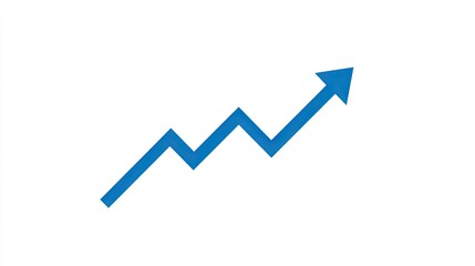 Blue upward arrow illustrating growth and progress on a white background