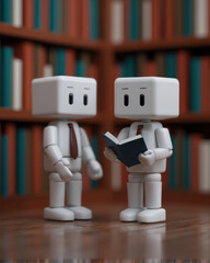 Know Customer Bonding Social Concept, Two cute minimal robot figures social bonding let customer know they care in friendly customer service