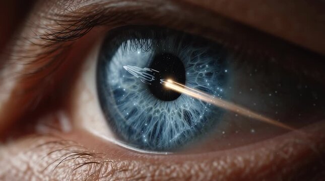 Cosmic collision eye of a human art sci-fi rocket surreal close-up
