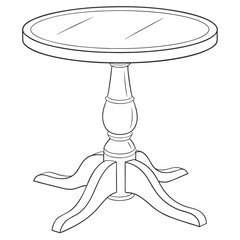 Elegant antique pedestal table with a round top and decorative carved base in a simple line drawing