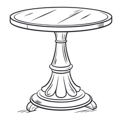 Elegant antique pedestal table with a round top and ornate base in a classic line drawing style