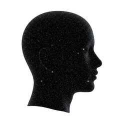 Human head silhouette filled with a shimmering universe of stars