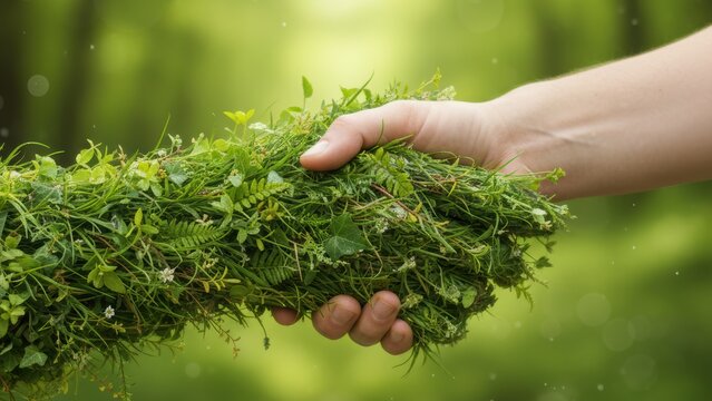 Handshake of nature representing partnership sustainability eco friendly practices and environmental responsibility