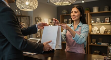 A pleasant checkout experience in a stylish, high-end boutique.