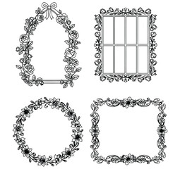 Collection of wedding floral frames and borders in various shapes and styles on a white background vector