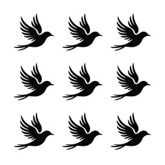Obraz premium Set of 9 black silhouette flying birds vector illustration scalable icon graphic design element silhouette vector illustration white background