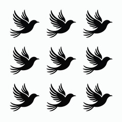 Obraz premium Set of nine black and white silhouette vector illustrations of birds in flight scalable eps icon silhouette vector illustration white background