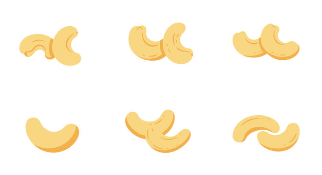 Illustration of golden cashew nuts arranged in a scattered playful pattern