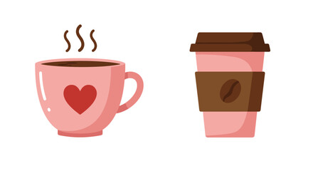 Two coffee containers one a mug the other a to go cup displayed