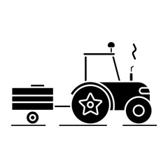 Farm tractor with trailer solid icon vector illustration