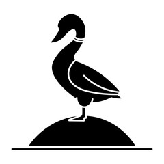 Goose standing on ground solid icon. Vector illustration