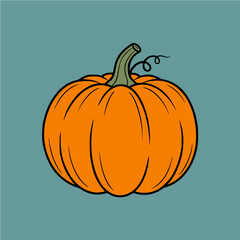 Vibrant Orange Pumpkin Illustration on Teal Background for Autumn or Halloween Designs