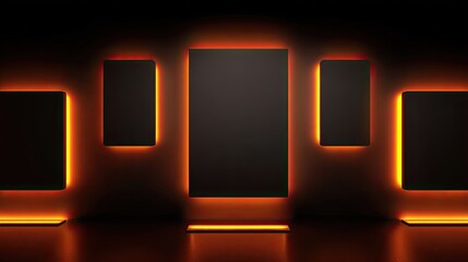 Modern Gallery Display with Neon Orange Light Accents at Night